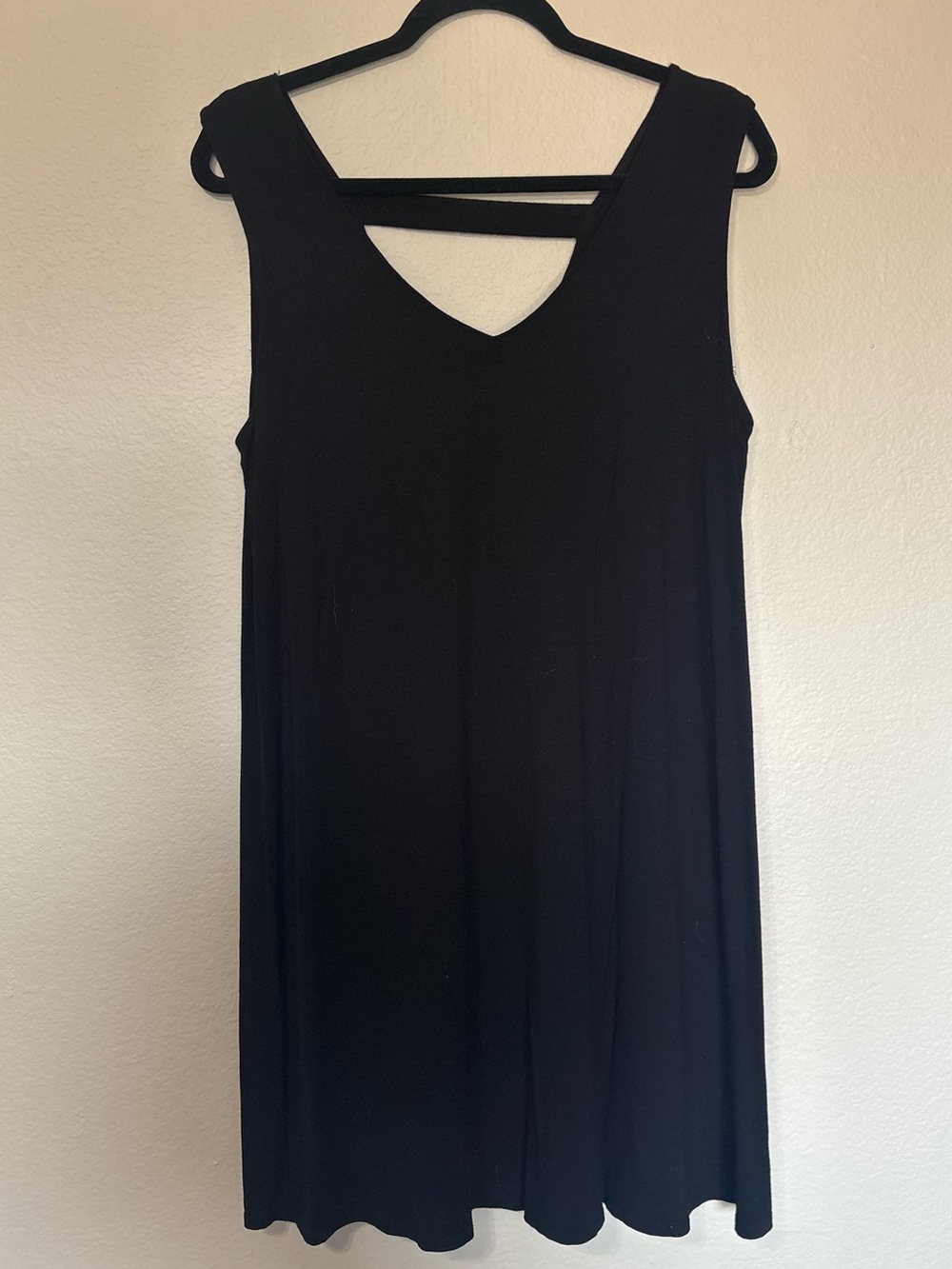 Sleeveless Black V-Neck Mini Dress with Back Strap Detail